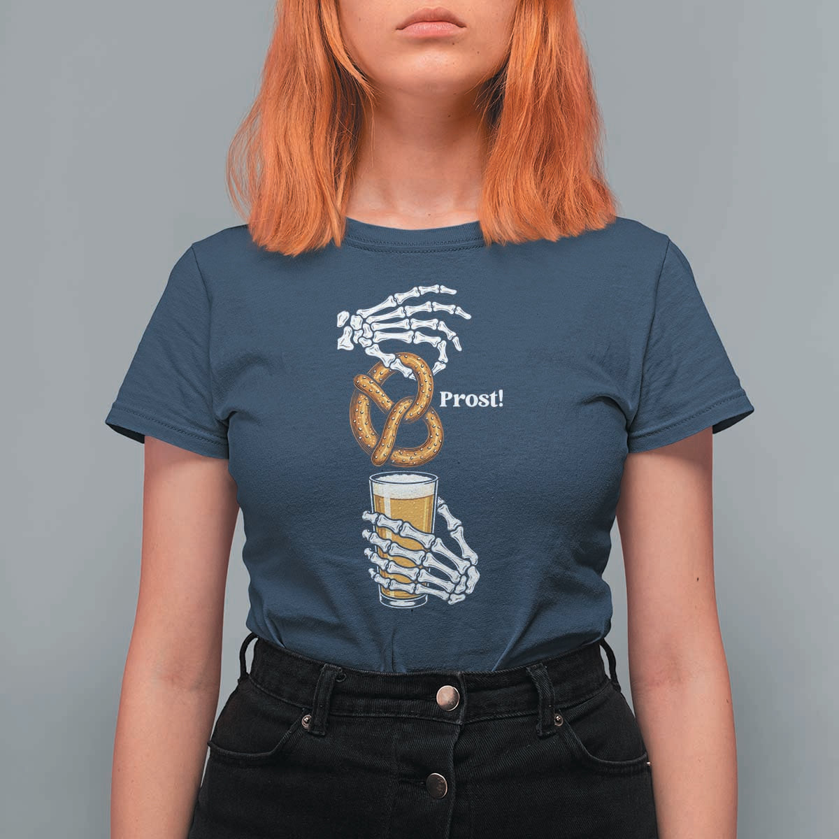 Prost Beer Lover Skeleton Hands German Festival Graphic T Shirt For Women