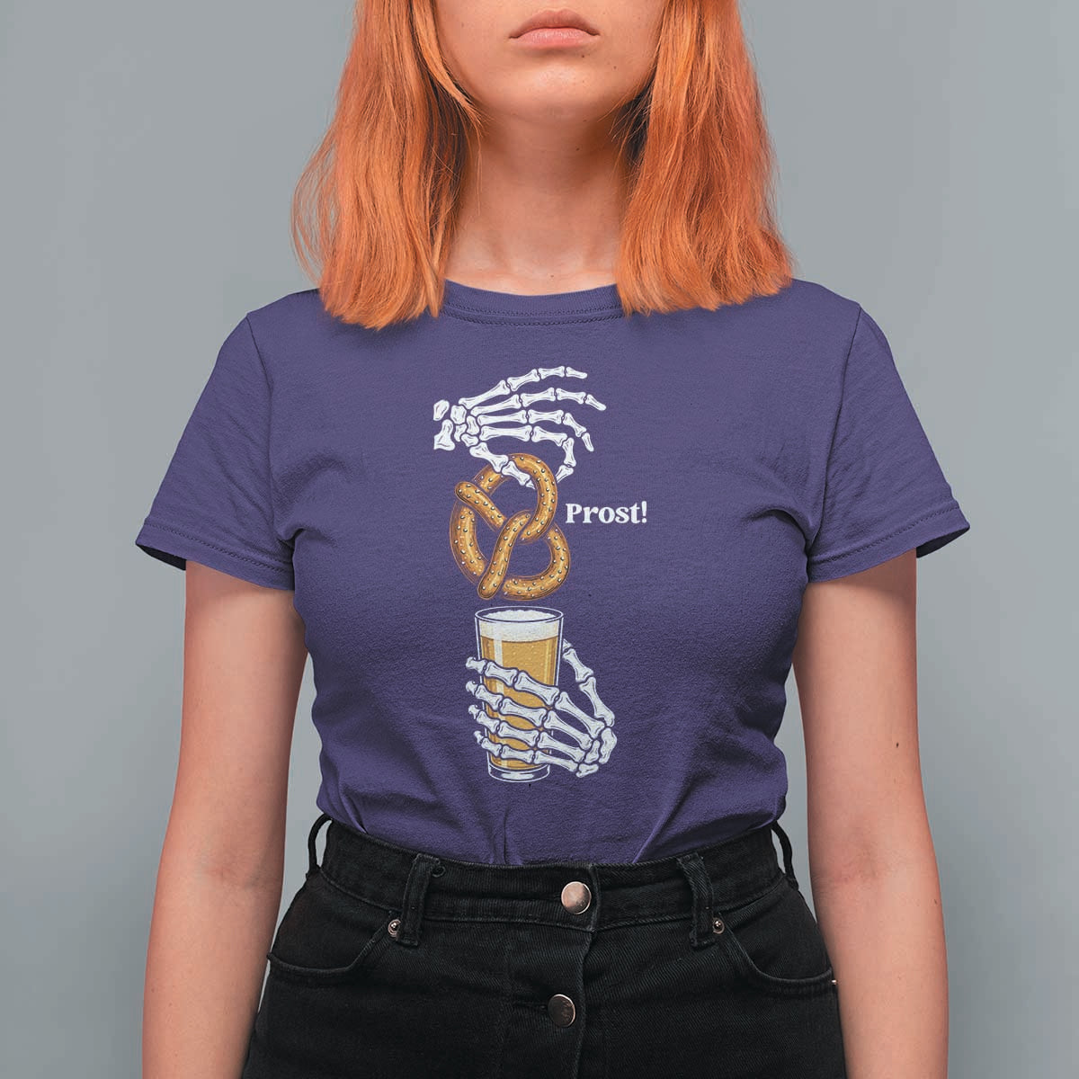 Prost Beer Lover Skeleton Hands German Festival Graphic T Shirt For Women