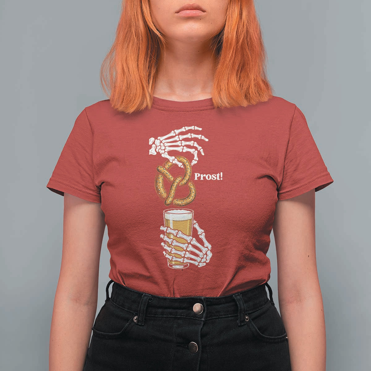 Prost Beer Lover Skeleton Hands German Festival Graphic T Shirt For Women