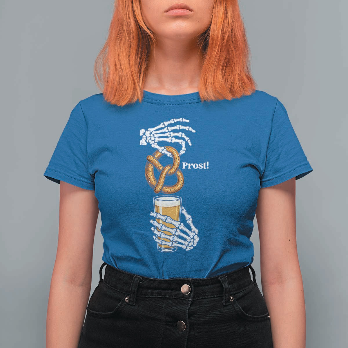 Prost Beer Lover Skeleton Hands German Festival Graphic T Shirt For Women