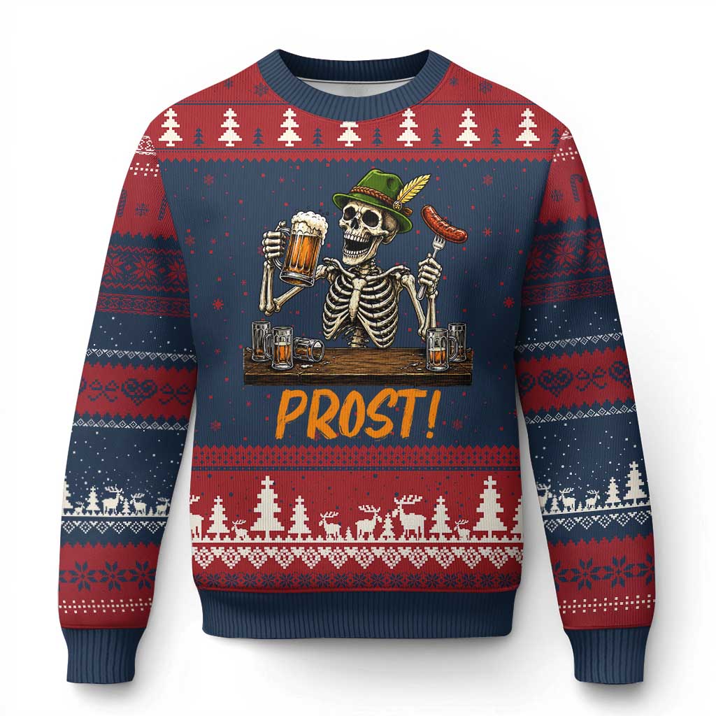 Funny Skeleton Oktoberfest Ugly Christmas Sweater Prost Beer Lover Bavarian Gift