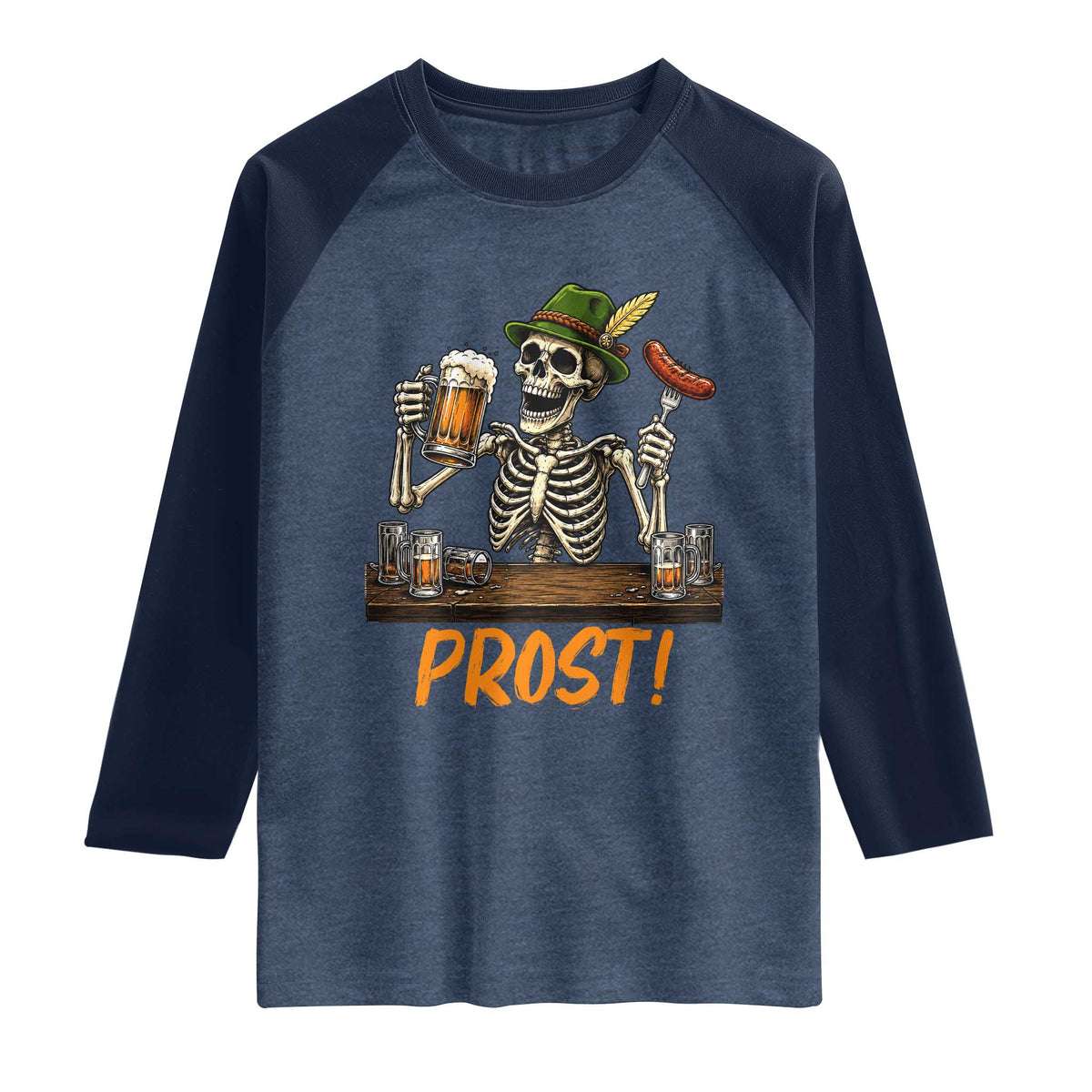 Funny Skeleton Oktoberfest Raglan Shirt Prost Beer Lover Bavarian Gift