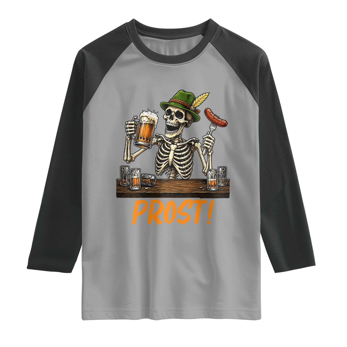 Funny Skeleton Oktoberfest Raglan Shirt Prost Beer Lover Bavarian Gift