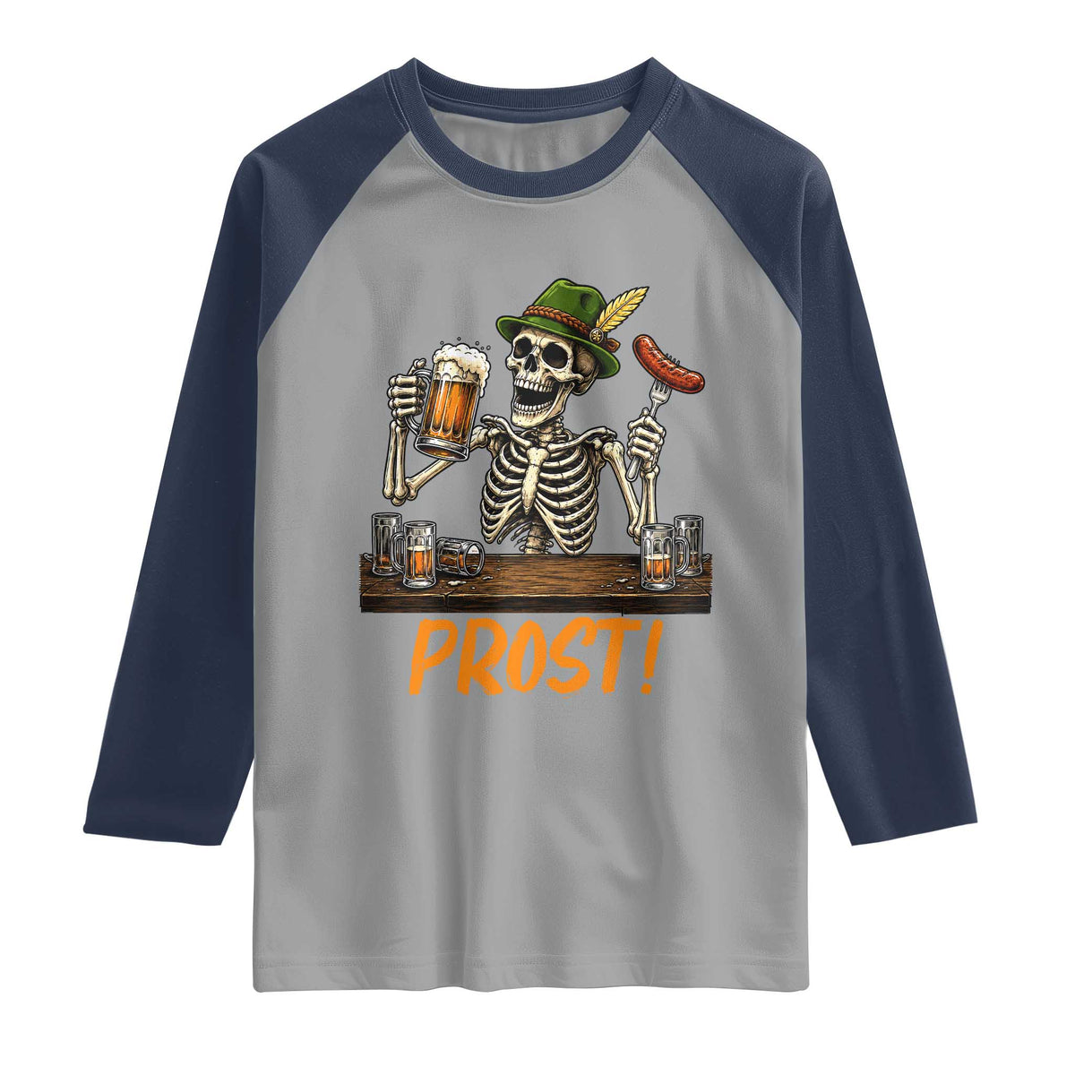 Funny Skeleton Oktoberfest Raglan Shirt Prost Beer Lover Bavarian Gift