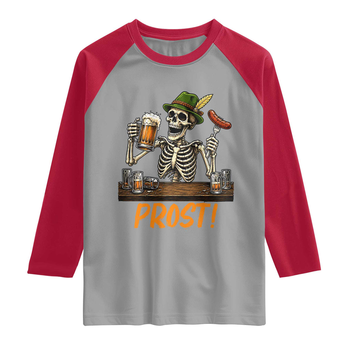 Funny Skeleton Oktoberfest Raglan Shirt Prost Beer Lover Bavarian Gift