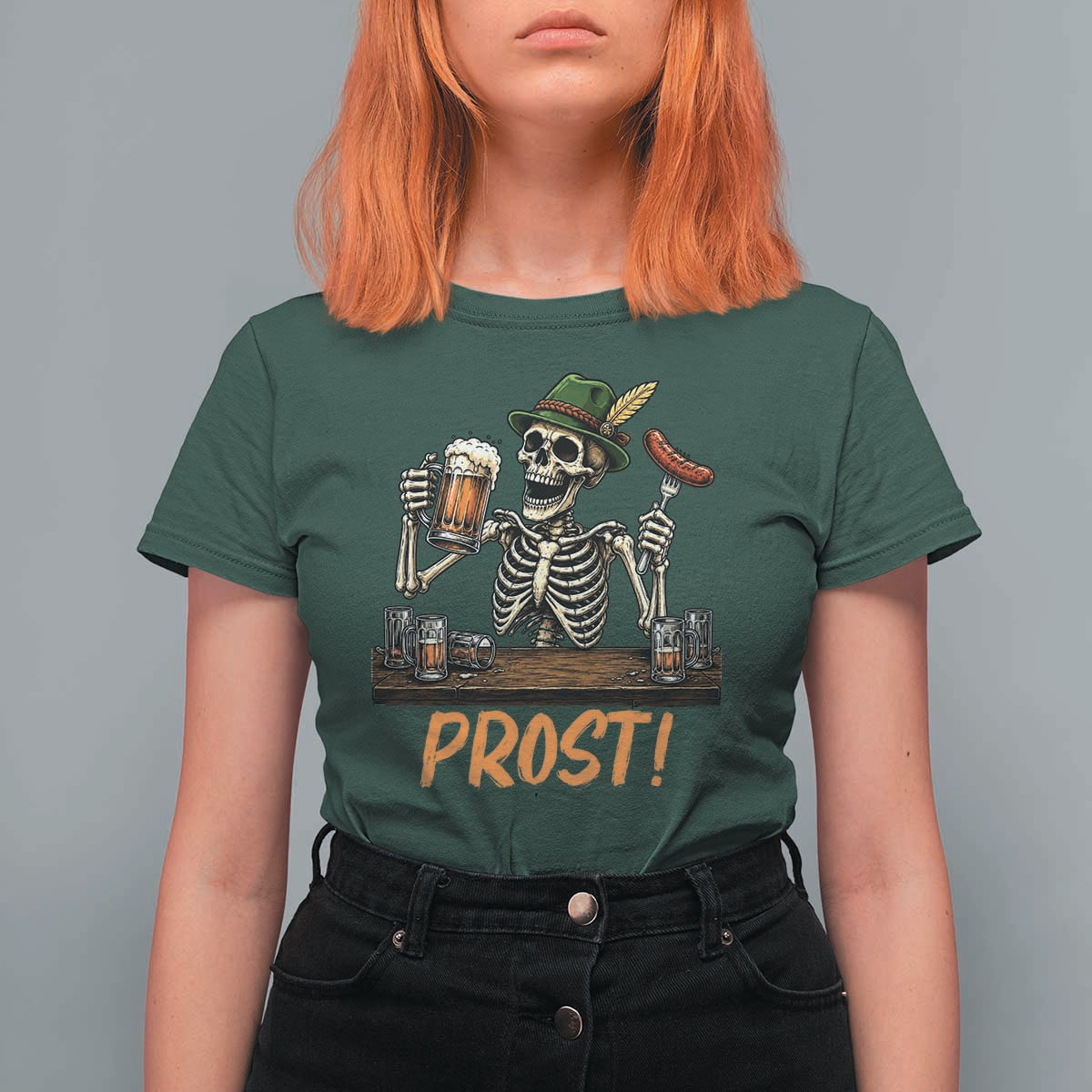 Funny Skeleton Oktoberfest T Shirt For Women Prost Beer Lover Bavarian Gift