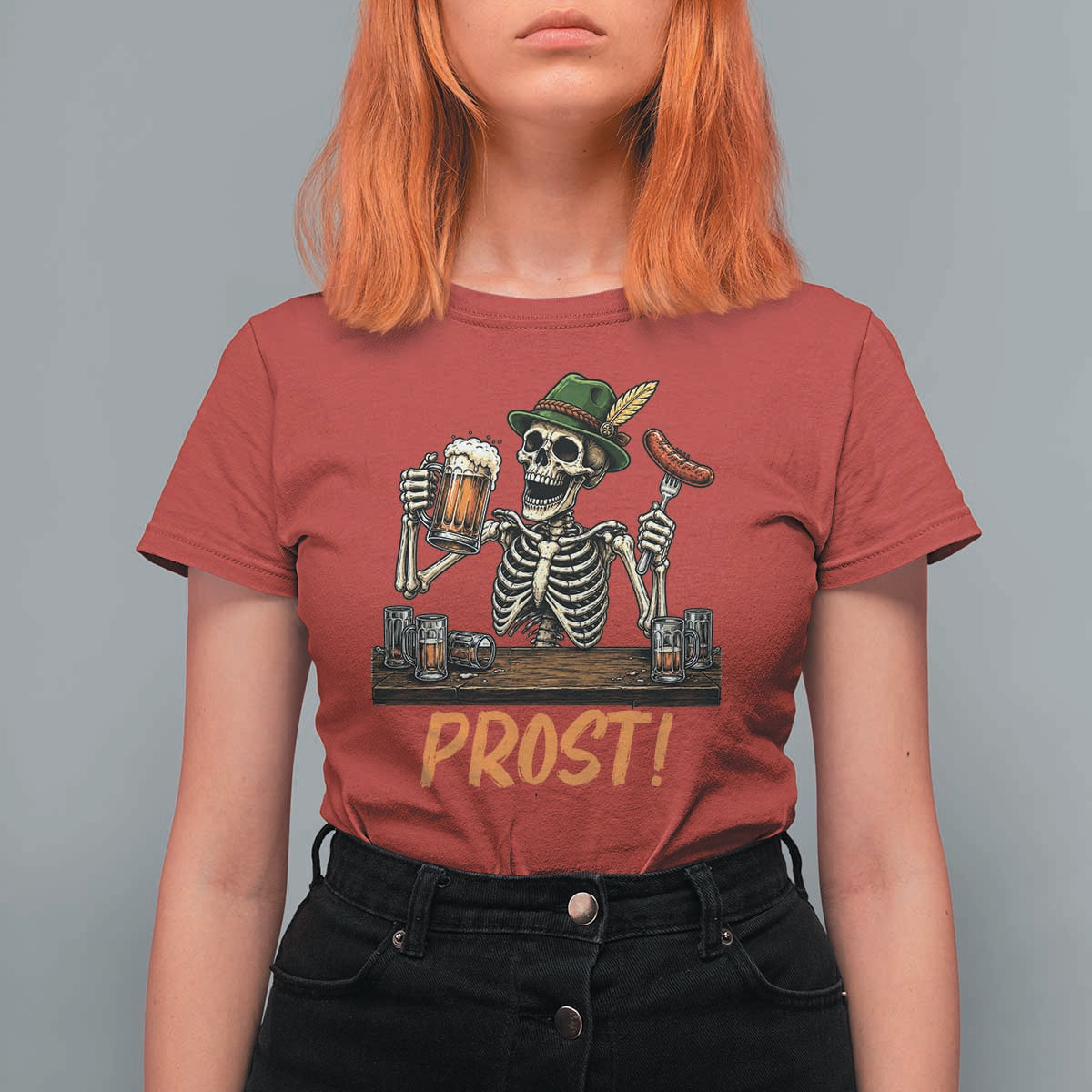 Funny Skeleton Oktoberfest T Shirt For Women Prost Beer Lover Bavarian Gift