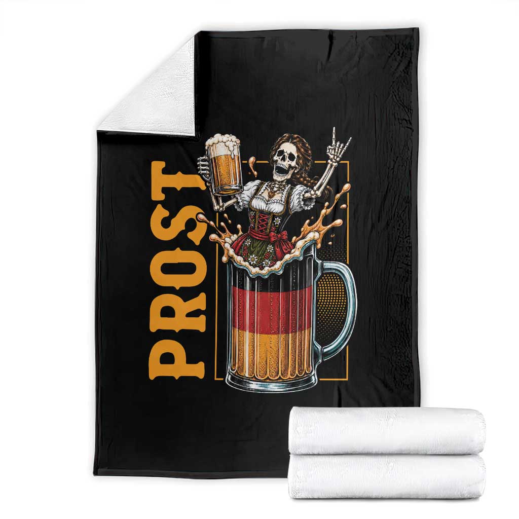 Funny Skeleton Oktoberfest Throw Blanket Spooky Prost German Beer Drinker Graphic