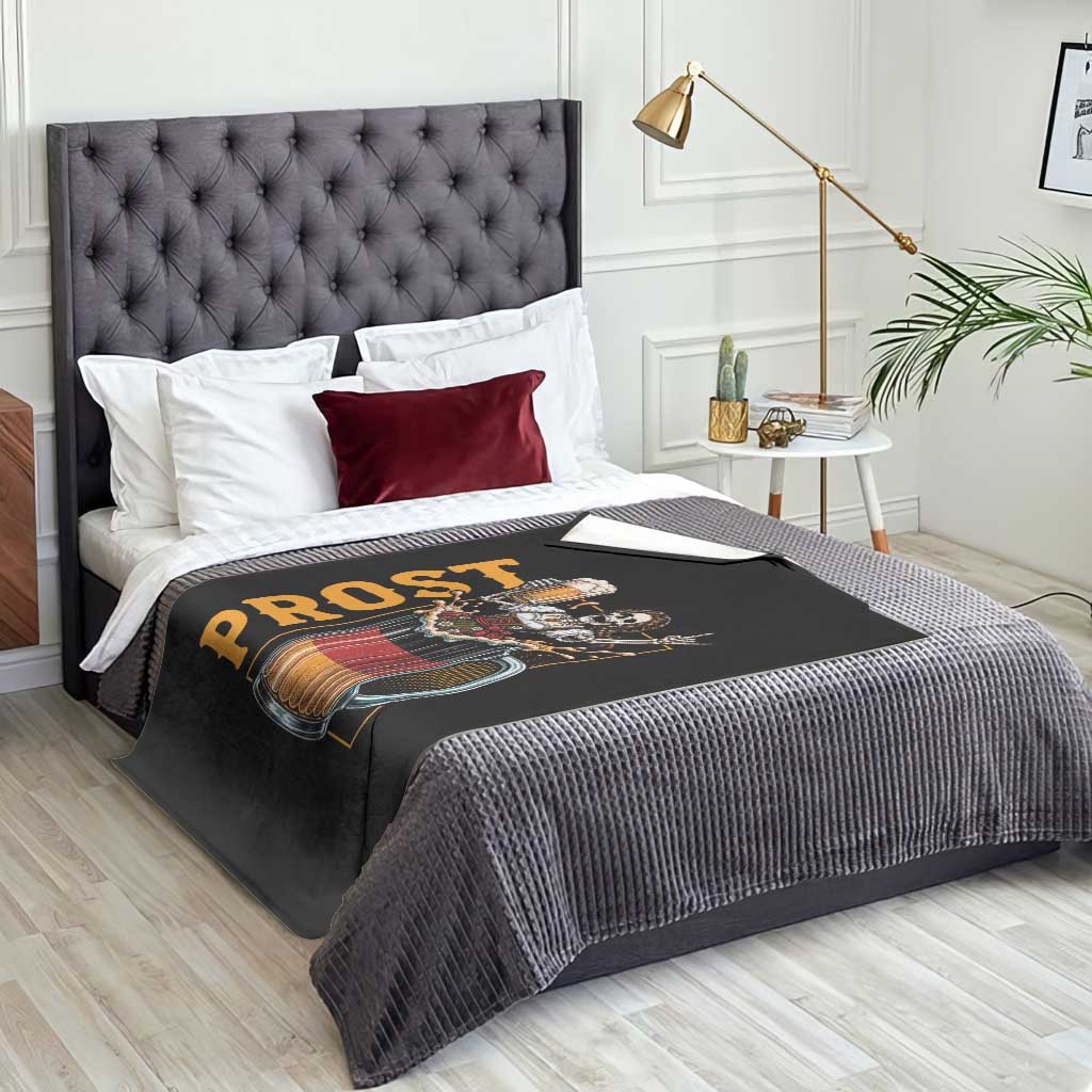 Funny Skeleton Oktoberfest Throw Blanket Spooky Prost German Beer Drinker Graphic