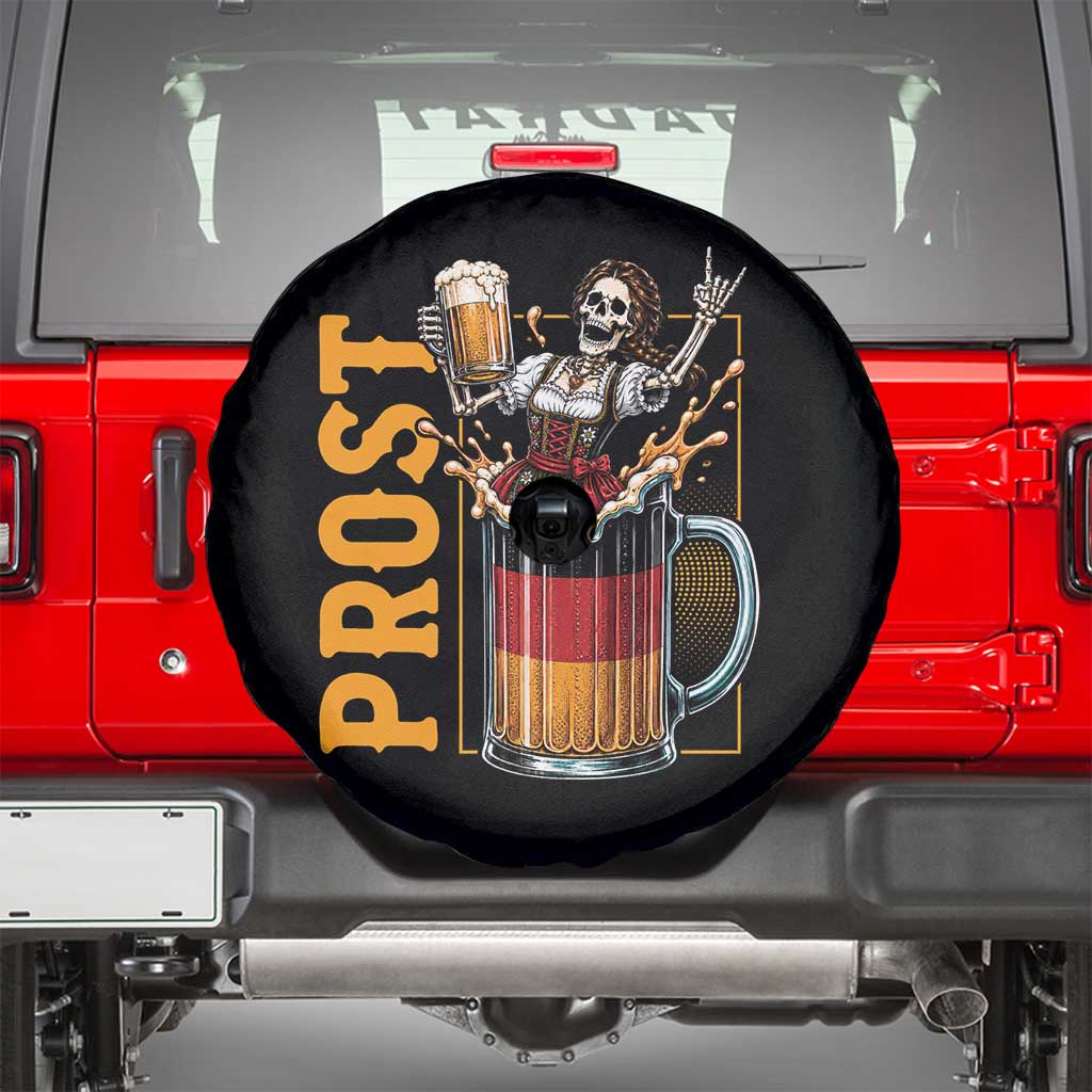 Funny Skeleton Oktoberfest Spare Tire Cover Spooky Prost German Beer Drinker Graphic