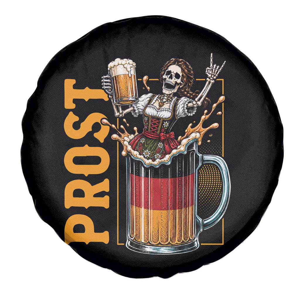 Funny Skeleton Oktoberfest Spare Tire Cover Spooky Prost German Beer Drinker Graphic