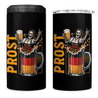 Funny Skeleton Oktoberfest 4 in 1 Can Cooler Tumbler Spooky Prost German Beer Drinker Graphic
