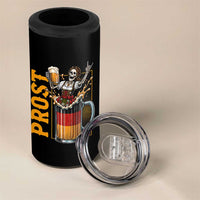 Funny Skeleton Oktoberfest 4 in 1 Can Cooler Tumbler Spooky Prost German Beer Drinker Graphic