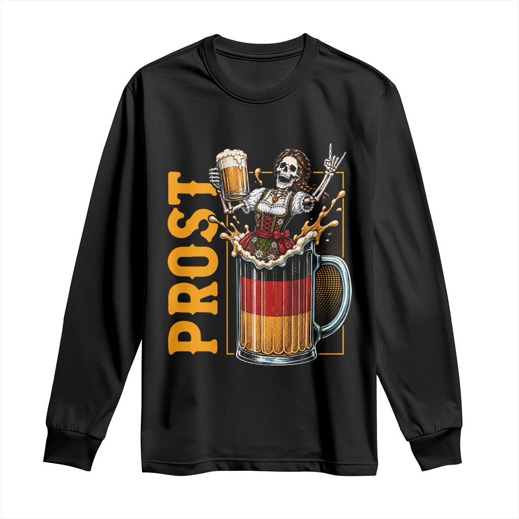 Funny Skeleton Oktoberfest Long Sleeve Shirt Spooky Prost German Beer Drinker Graphic