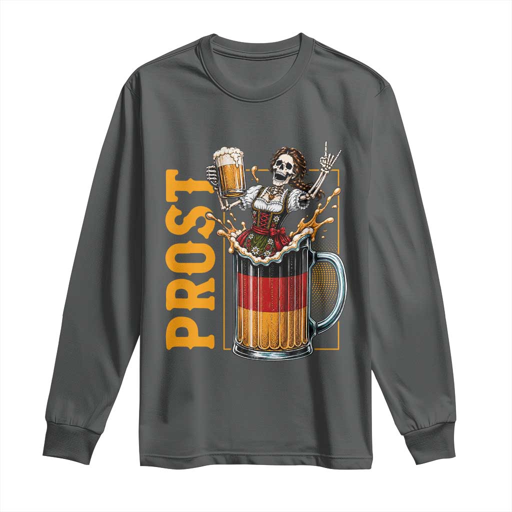 Funny Skeleton Oktoberfest Long Sleeve Shirt Spooky Prost German Beer Drinker Graphic