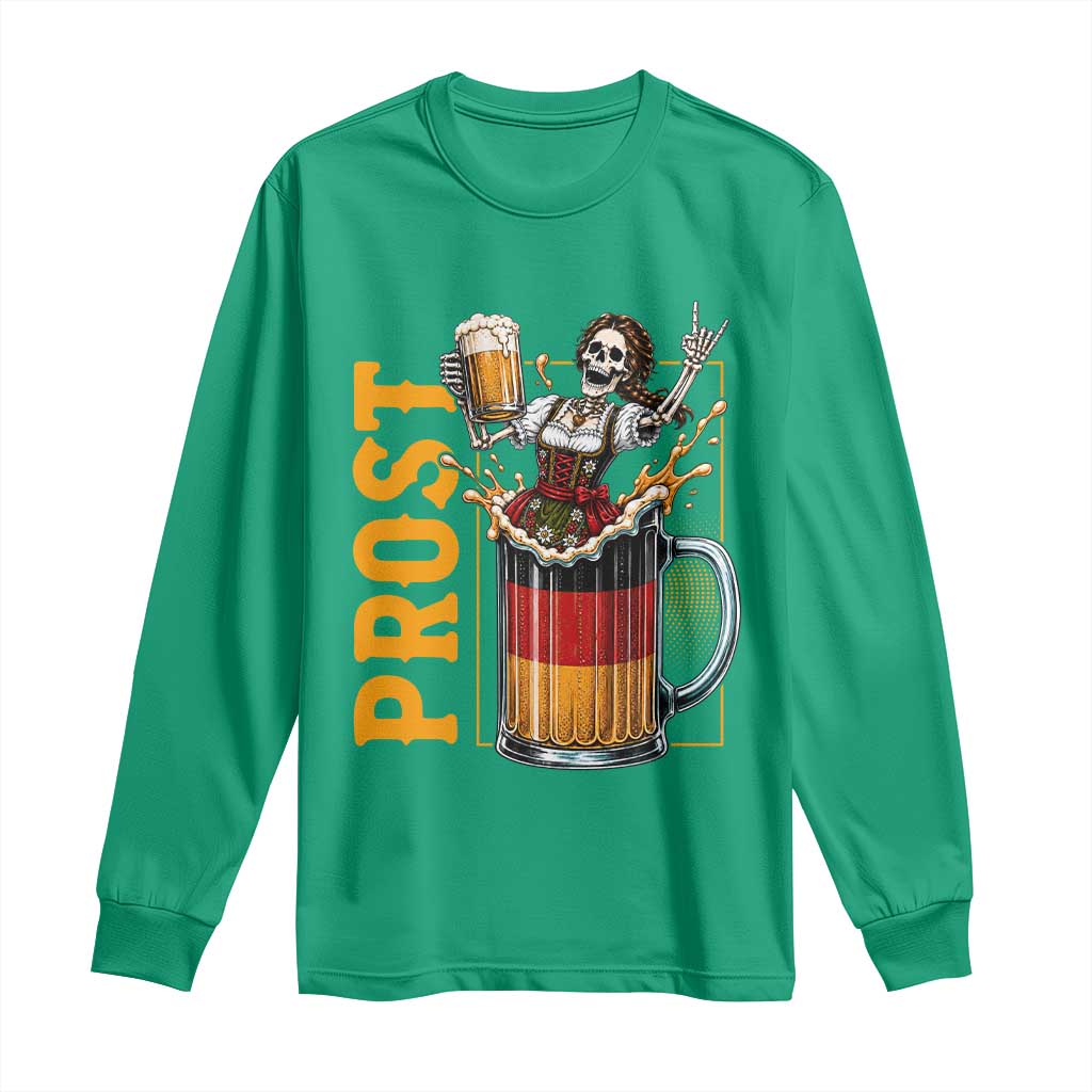 Funny Skeleton Oktoberfest Long Sleeve Shirt Spooky Prost German Beer Drinker Graphic