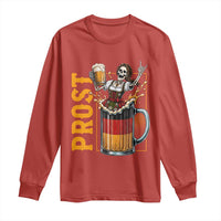 Funny Skeleton Oktoberfest Long Sleeve Shirt Spooky Prost German Beer Drinker Graphic