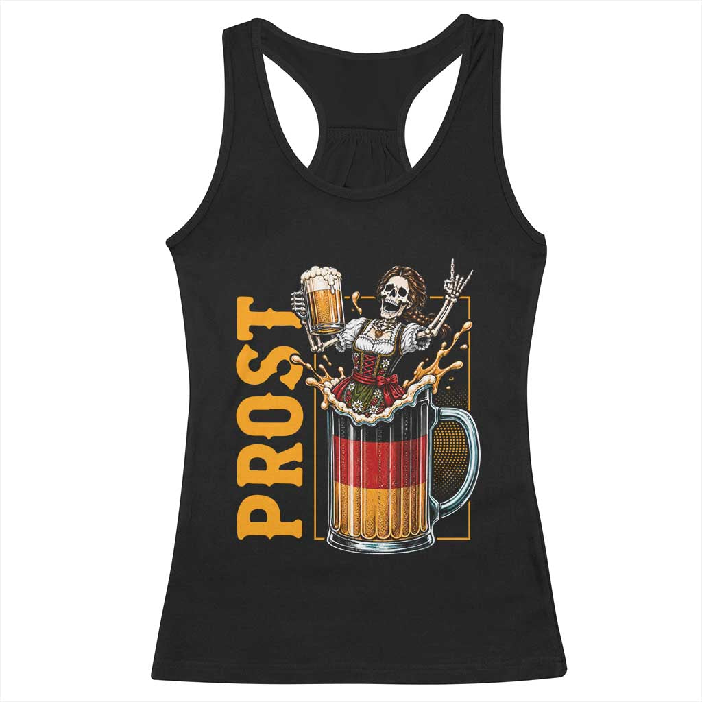 Funny Skeleton Oktoberfest Racerback Tank Top Spooky Prost German Beer Drinker Graphic