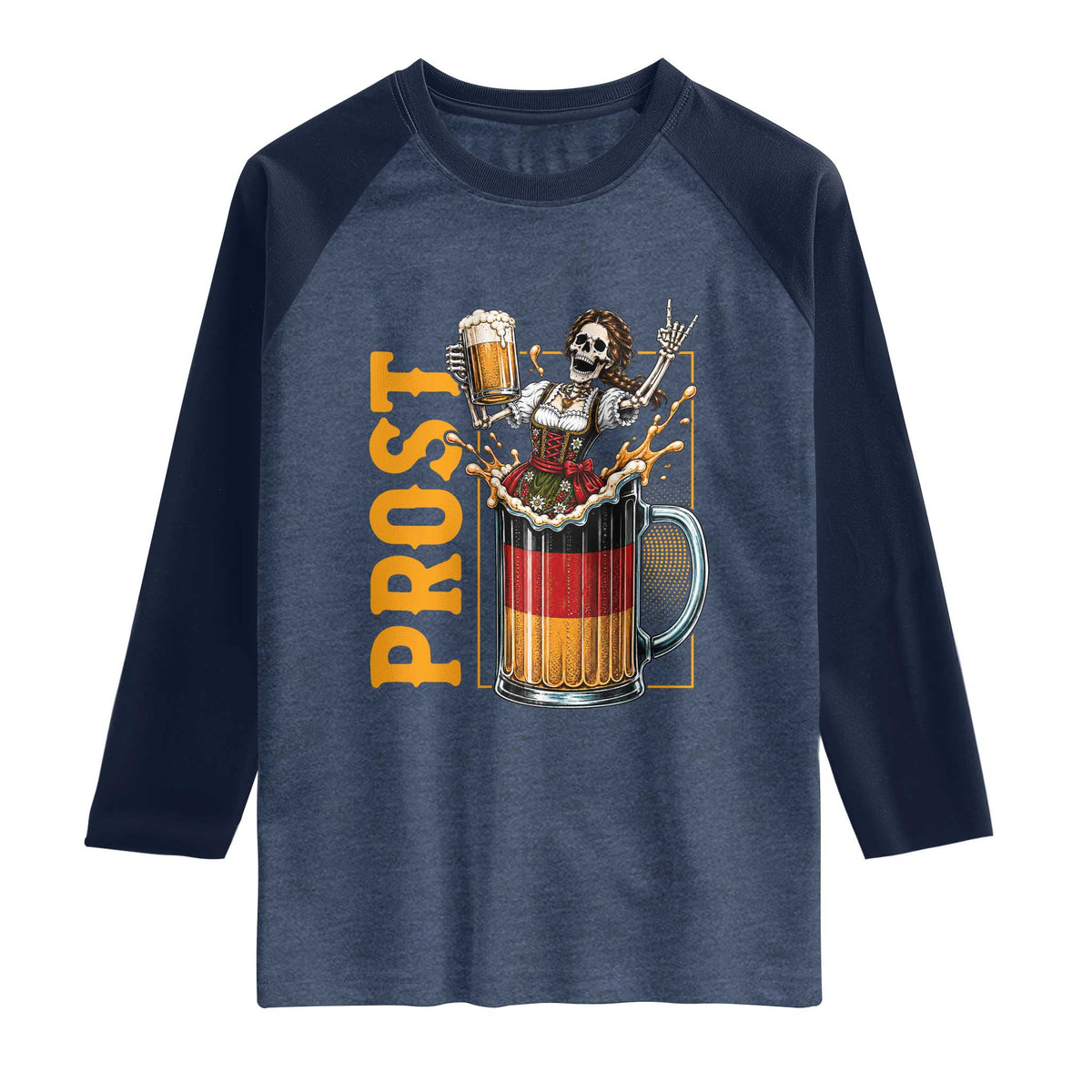 Funny Skeleton Oktoberfest Raglan Shirt Spooky Prost German Beer Drinker Graphic
