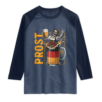 Funny Skeleton Oktoberfest Raglan Shirt Spooky Prost German Beer Drinker Graphic