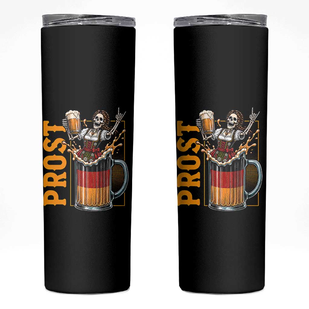 Funny Skeleton Oktoberfest Skinny Tumbler Spooky Prost German Beer Drinker Graphic