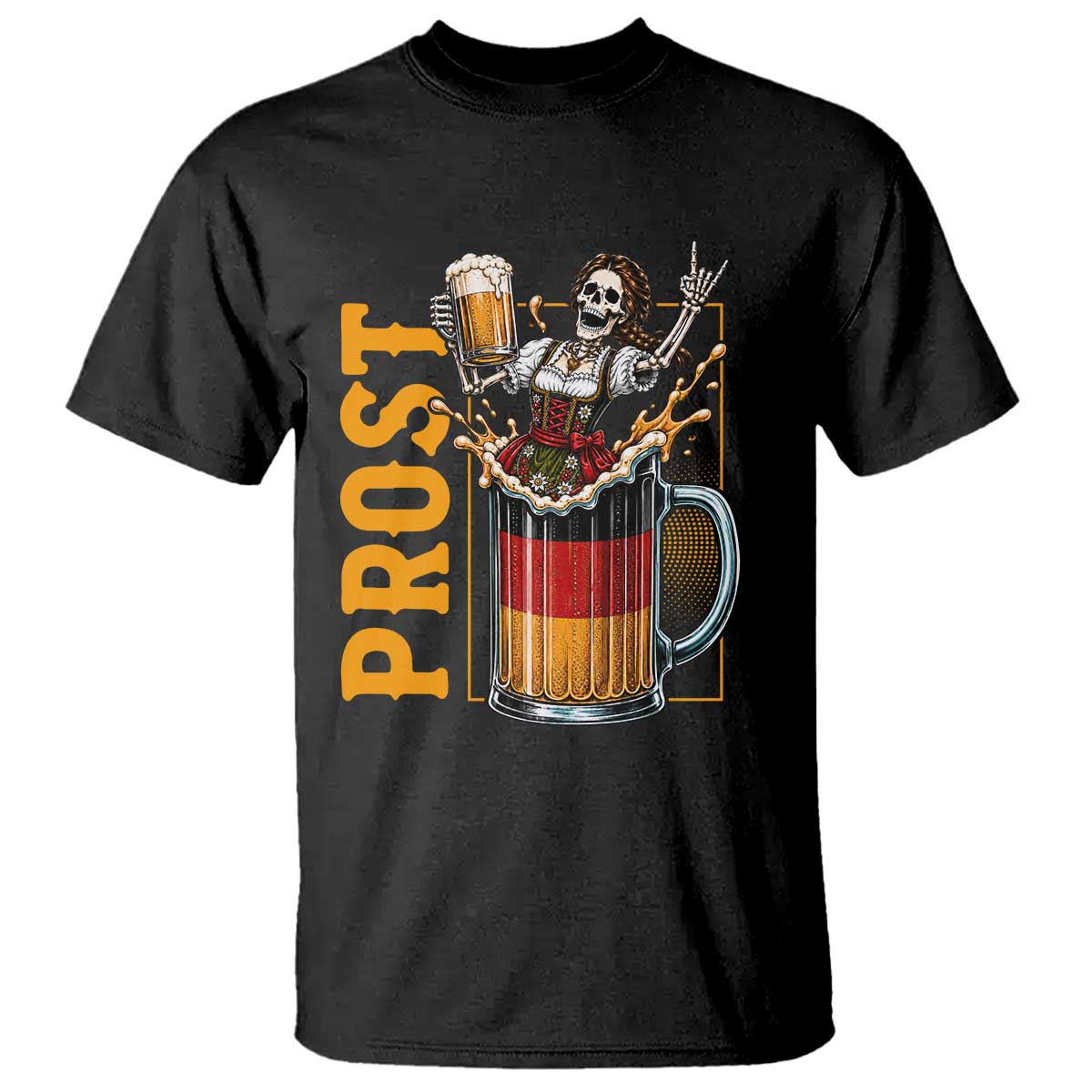 Funny Skeleton Oktoberfest T Shirt Spooky Prost German Beer Drinker Graphic