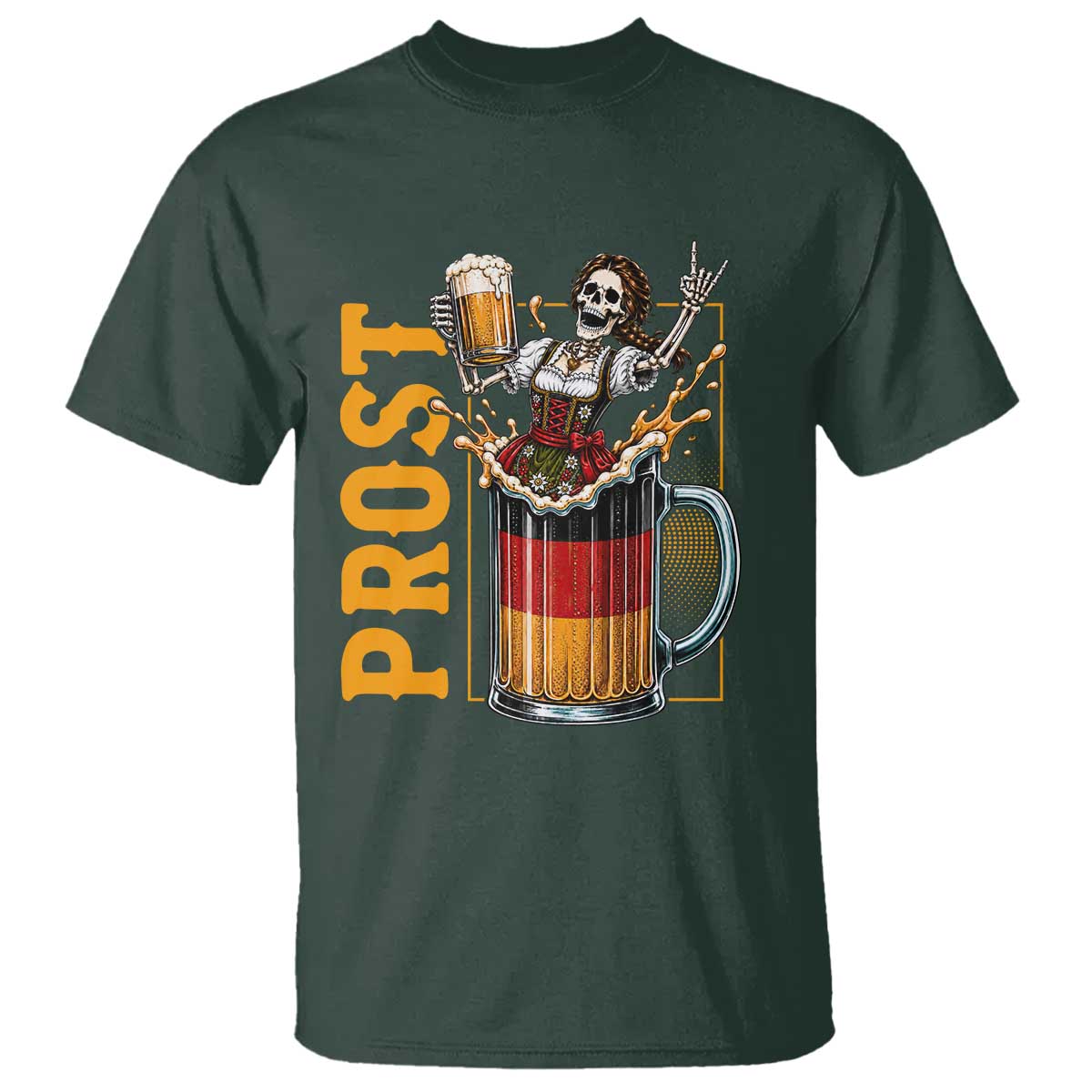 Funny Skeleton Oktoberfest T Shirt Spooky Prost German Beer Drinker Graphic