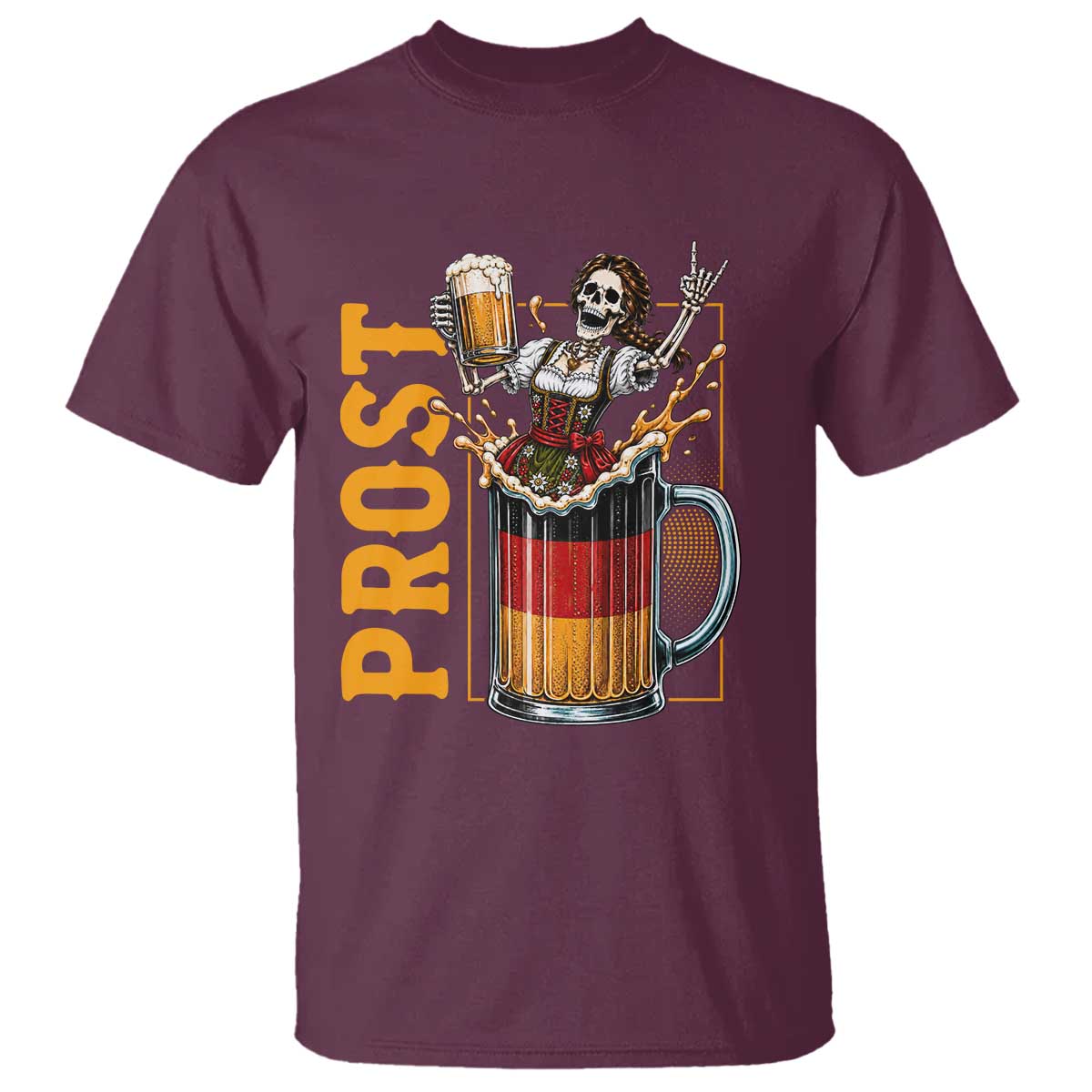 Funny Skeleton Oktoberfest T Shirt Spooky Prost German Beer Drinker Graphic