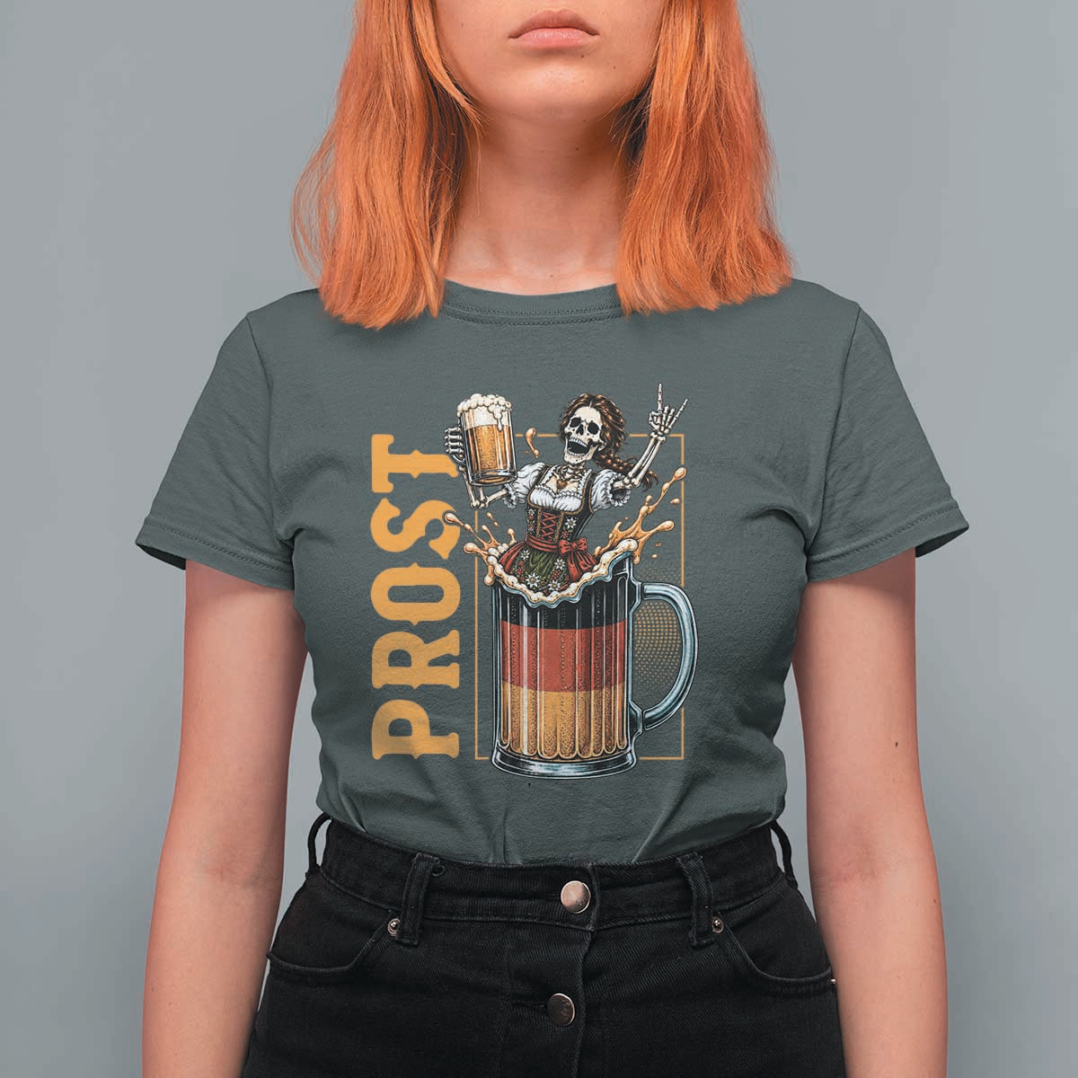 Funny Skeleton Oktoberfest T Shirt For Women Spooky Prost German Beer Drinker Graphic