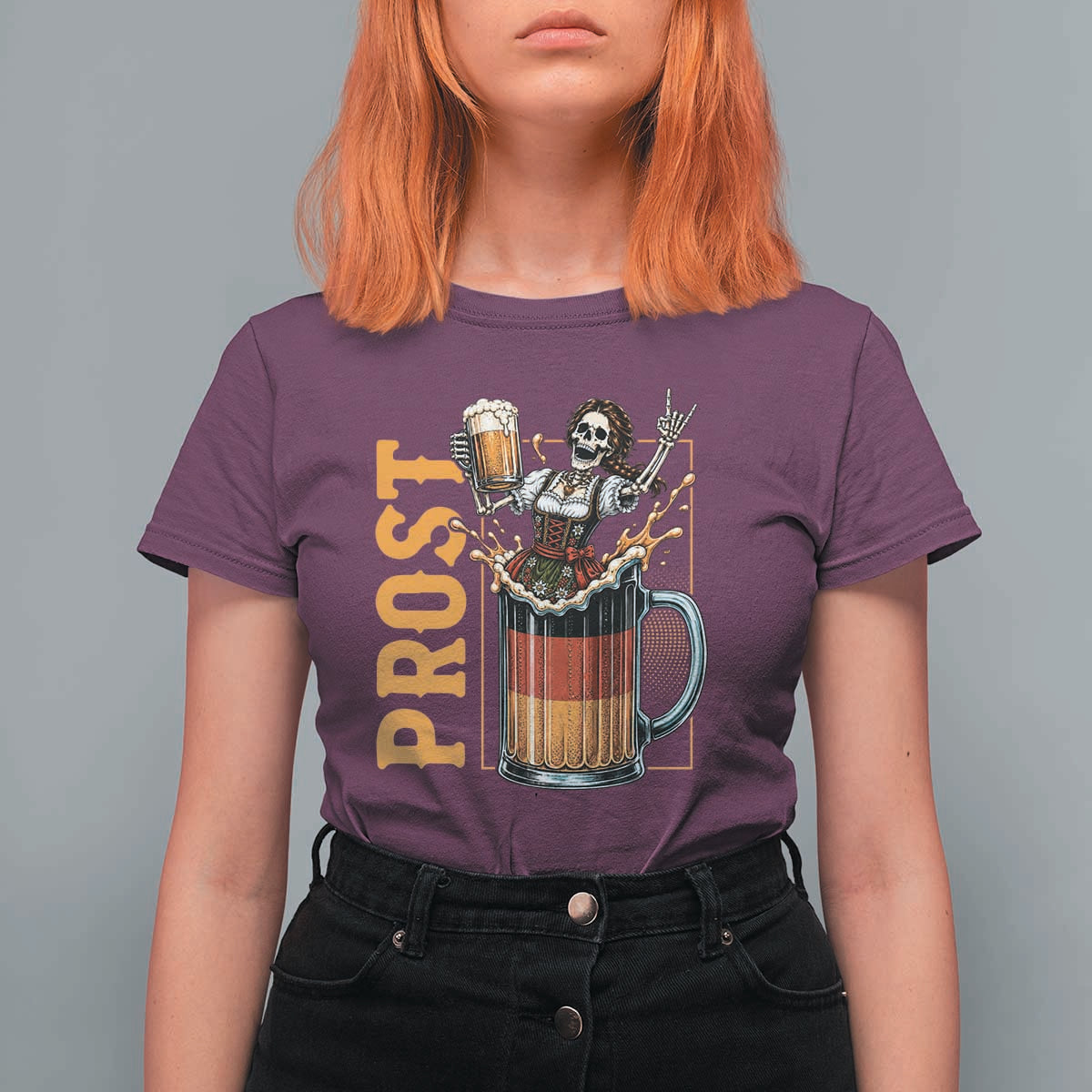 Funny Skeleton Oktoberfest T Shirt For Women Spooky Prost German Beer Drinker Graphic