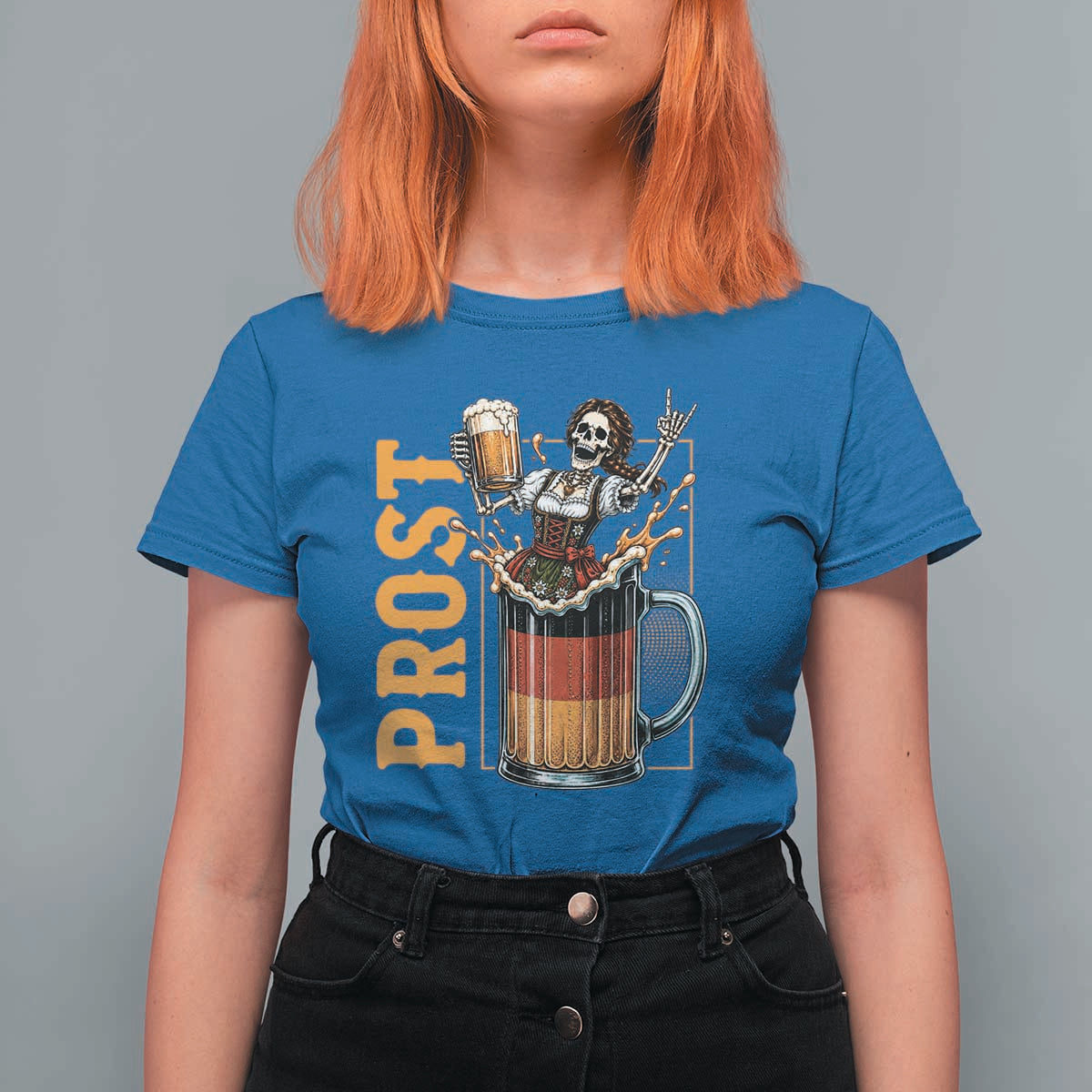 Funny Skeleton Oktoberfest T Shirt For Women Spooky Prost German Beer Drinker Graphic