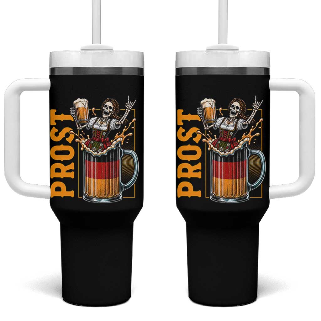 Funny Skeleton Oktoberfest Tumbler With Handle Spooky Prost German Beer Drinker Graphic