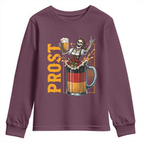 Funny Skeleton Oktoberfest Youth Sweatshirt Spooky Prost German Beer Drinker Graphic