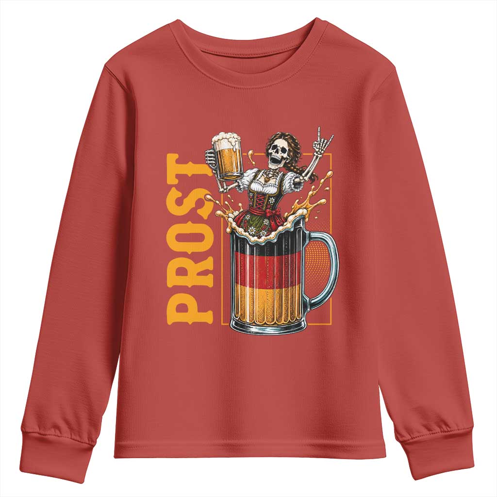 Funny Skeleton Oktoberfest Youth Sweatshirt Spooky Prost German Beer Drinker Graphic