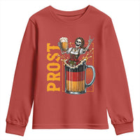 Funny Skeleton Oktoberfest Youth Sweatshirt Spooky Prost German Beer Drinker Graphic