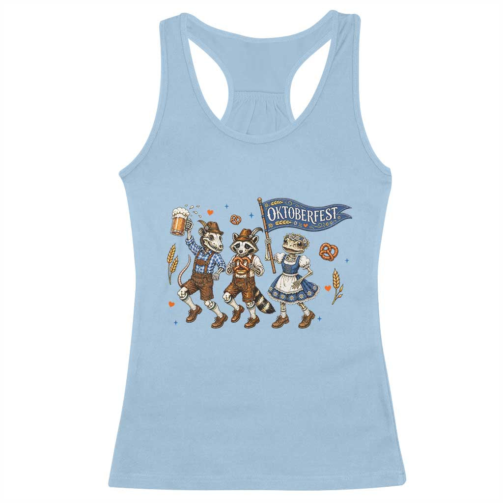 Funny Opossum Raccoon Frog Oktoberfest Beer Graphic Racerback Tank Top Spooky Drinking Team