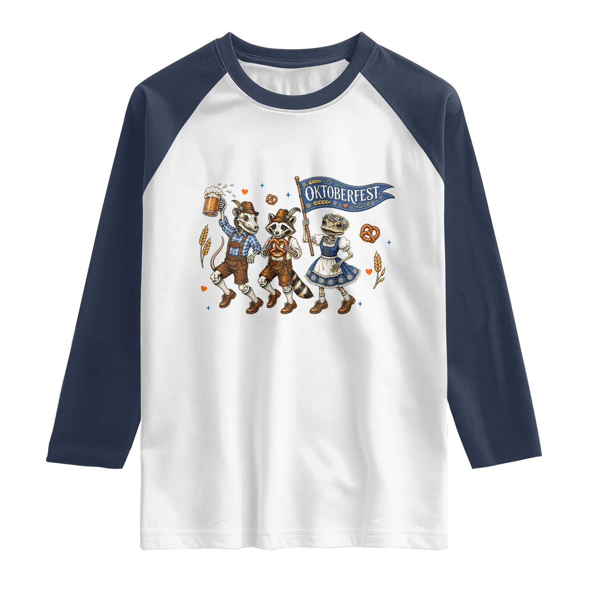 Funny Opossum Raccoon Frog Oktoberfest Beer Graphic Raglan Shirt Spooky Drinking Team
