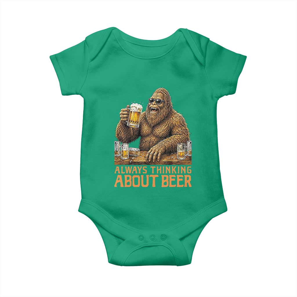 Funny Bigfoot Always Thinking About Beer Baby Onesie Beer Drinker Gift