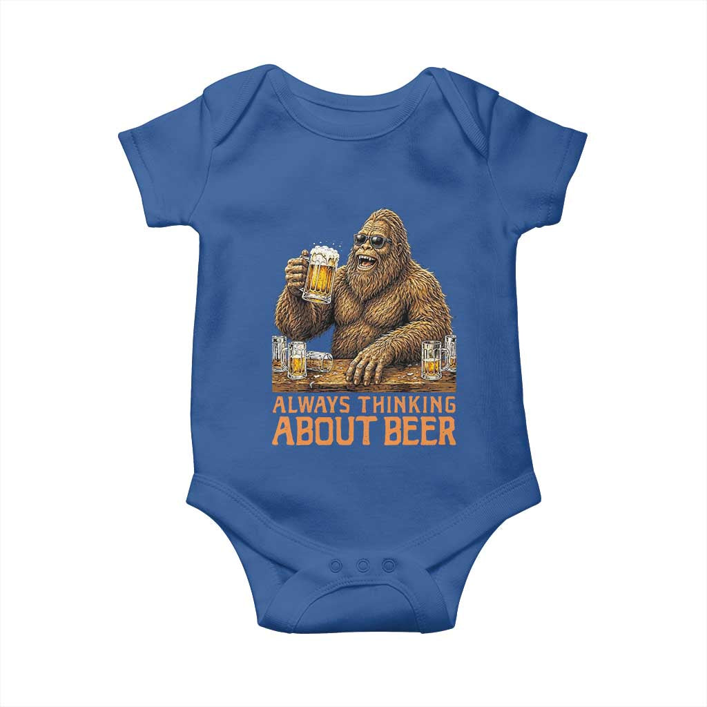 Funny Bigfoot Always Thinking About Beer Baby Onesie Beer Drinker Gift