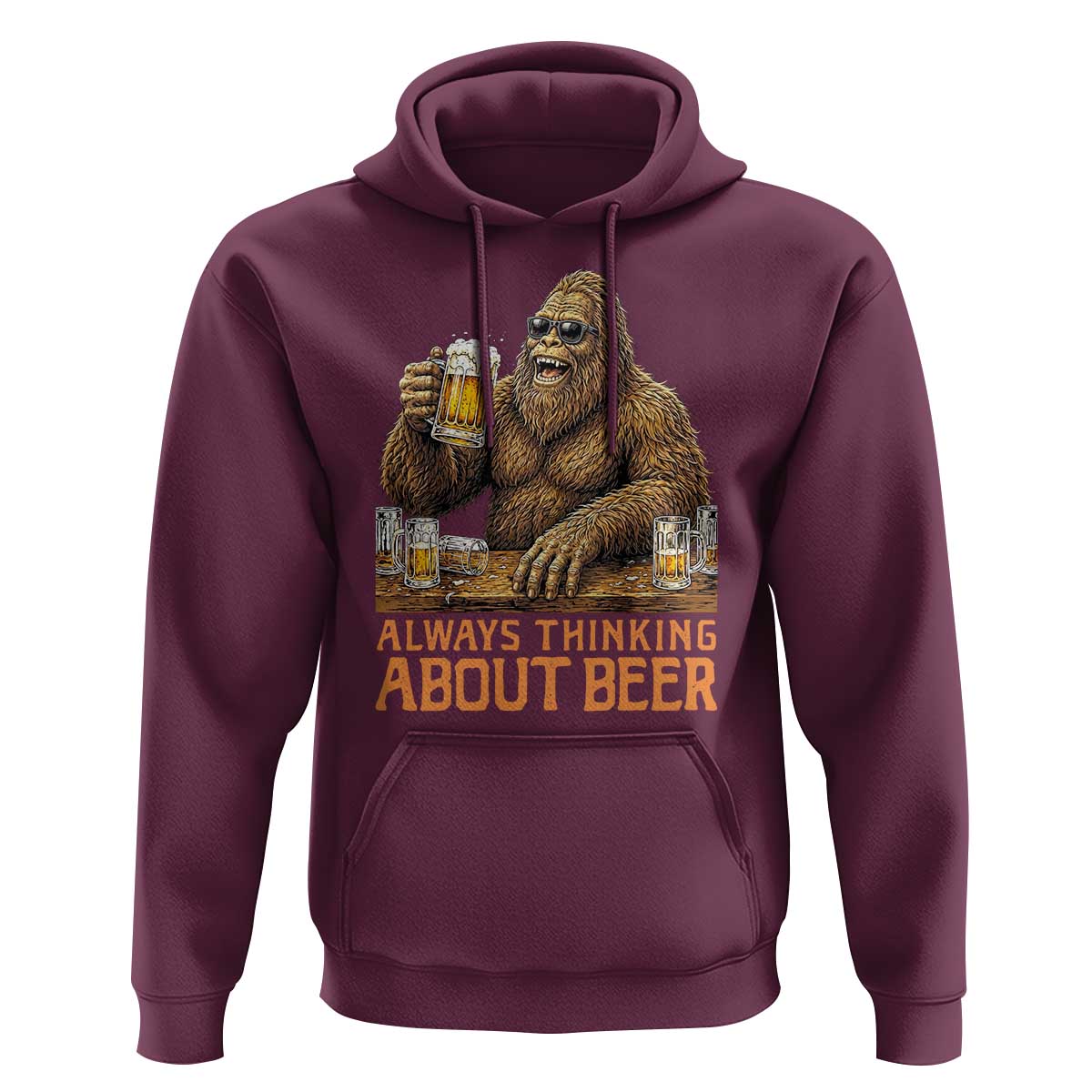 Funny Bigfoot Always Thinking About Beer Hoodie Beer Drinker Gift
