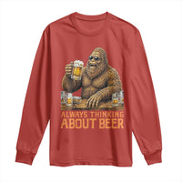 Funny Bigfoot Always Thinking About Beer Long Sleeve Shirt Beer Drinker Gift