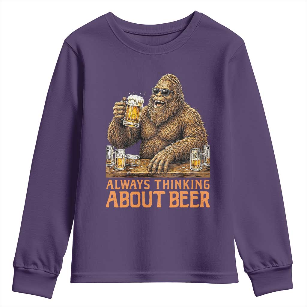 Funny Bigfoot Always Thinking About Beer Youth Sweatshirt Beer Drinker Gift