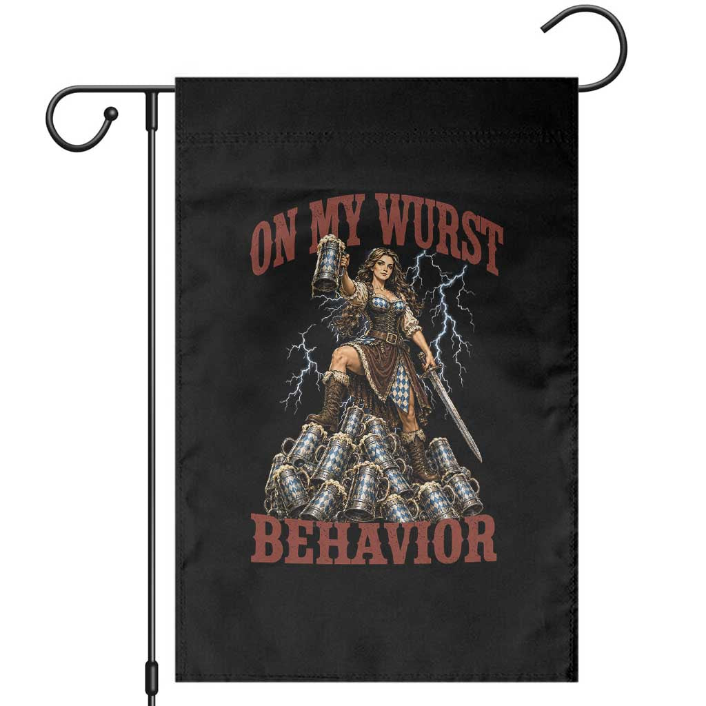 Bavarian Warrior Woman Drinking Beer Oktoberfest Graphic Garden Flag On My Wurst Behavior