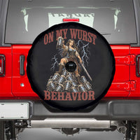 Bavarian Warrior Woman Drinking Beer Oktoberfest Graphic Spare Tire Cover On My Wurst Behavior