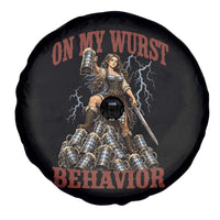 Bavarian Warrior Woman Drinking Beer Oktoberfest Graphic Spare Tire Cover On My Wurst Behavior