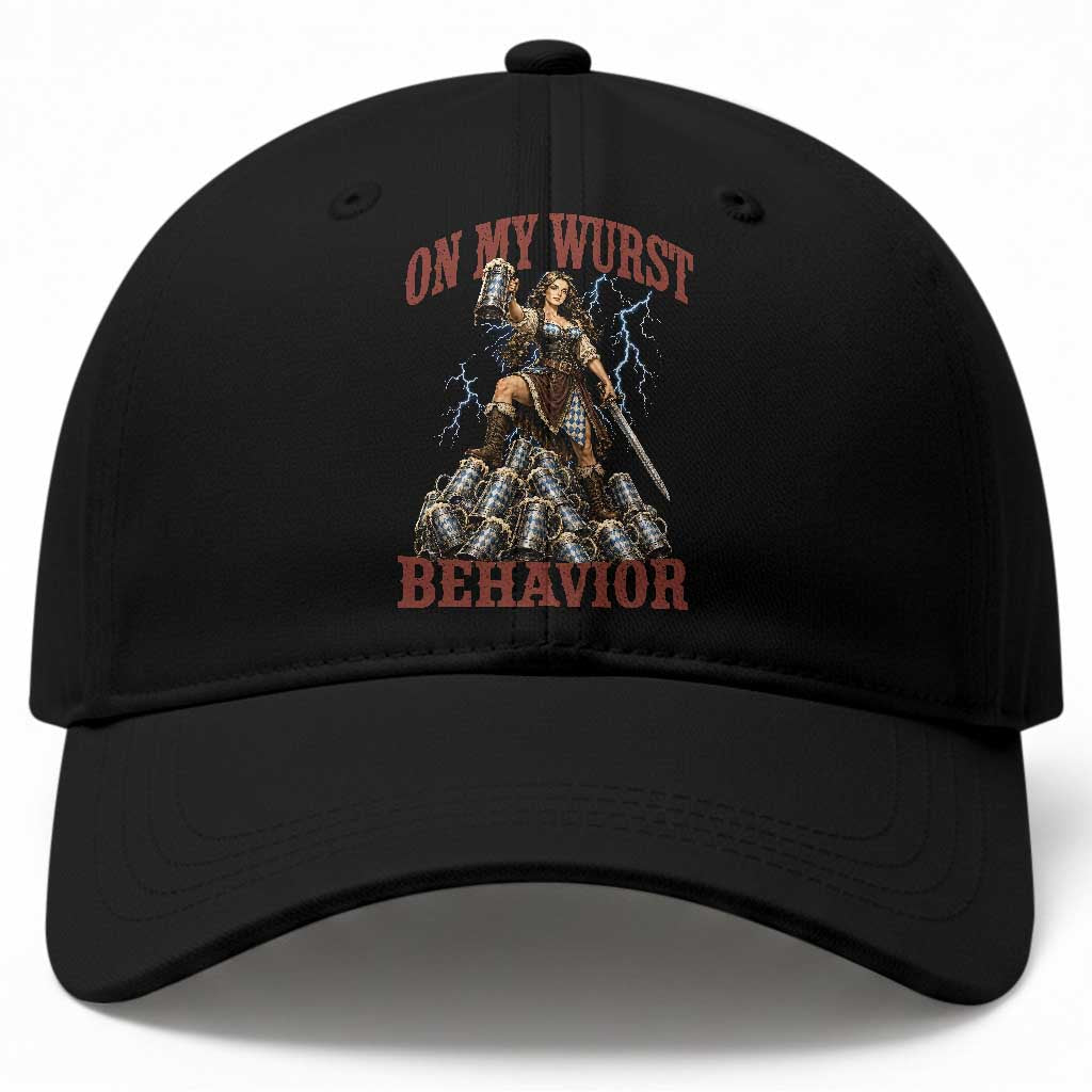 Bavarian Warrior Woman Drinking Beer Oktoberfest Graphic Baseball Cap On My Wurst Behavior