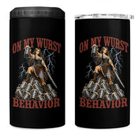 Bavarian Warrior Woman Drinking Beer Oktoberfest Graphic 4 in 1 Can Cooler Tumbler On My Wurst Behavior