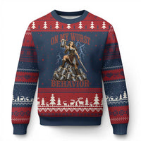 Bavarian Warrior Woman Drinking Beer Oktoberfest Graphic Ugly Christmas Sweater On My Wurst Behavior