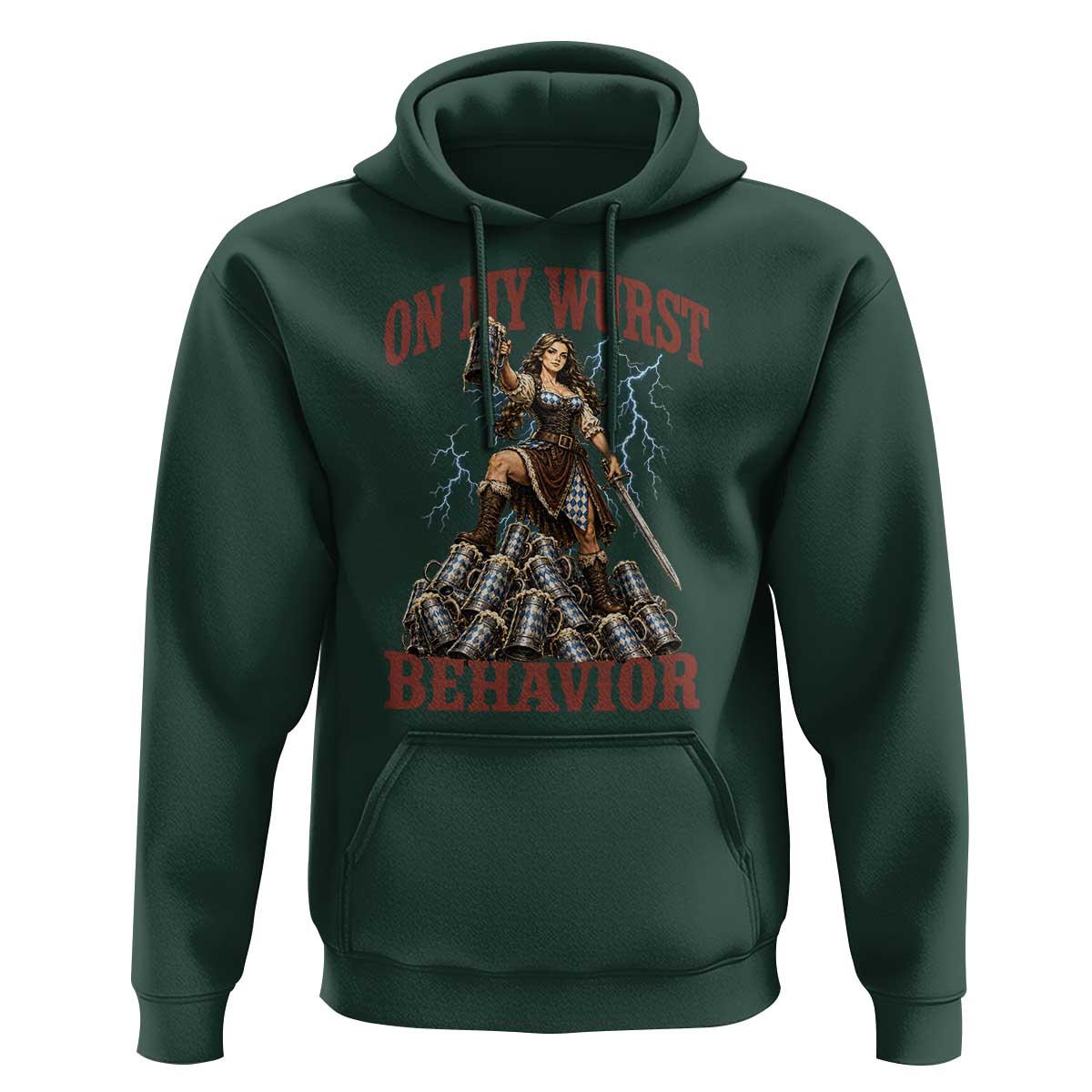 Bavarian Warrior Woman Drinking Beer Oktoberfest Graphic Hoodie On My Wurst Behavior