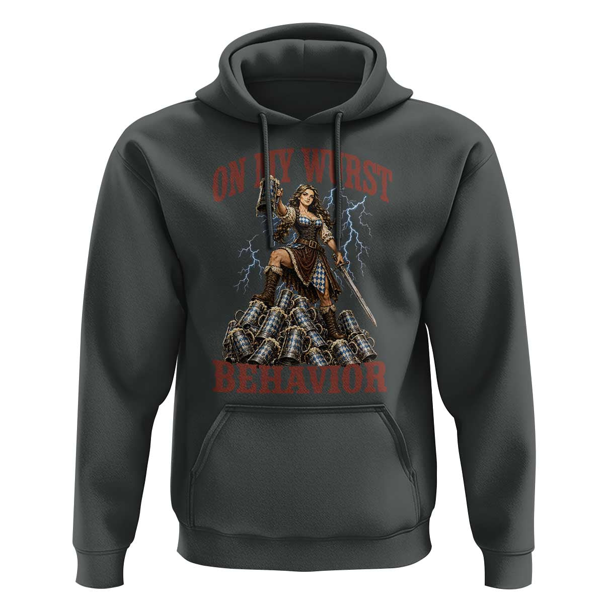 Bavarian Warrior Woman Drinking Beer Oktoberfest Graphic Hoodie On My Wurst Behavior